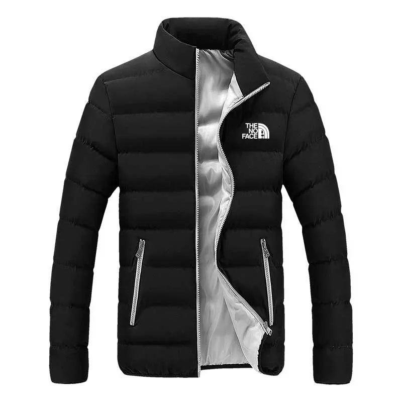 Men's warm Parker jacket casual solid color round neck windproof