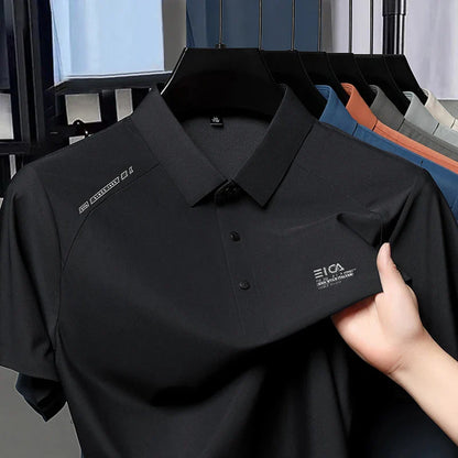 High quality ice silk short sleeve polo shirt cool breathable fashion brand letter printed summer casual men's lapel T-shirt