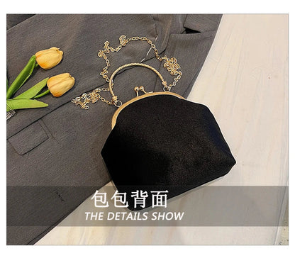 Velvet Frame Heart Dinner Hand Bags Diamonds Chains High Quality Shoulder and Crossbody Bags for Women 2024 Fashion Hot Sale