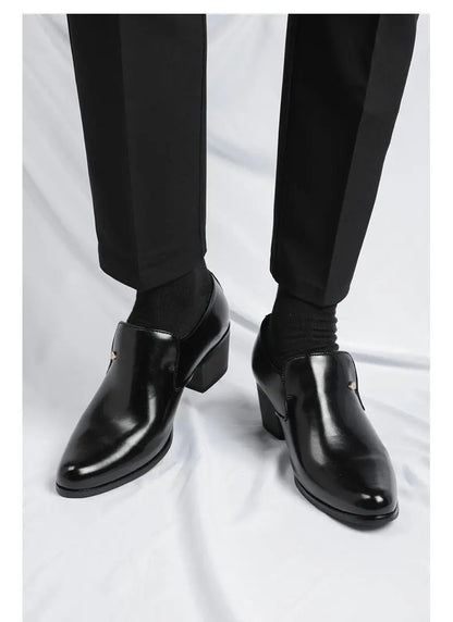 Premium leather men shoes slip on loafers European brand business casual wedding party plaid design height increasing