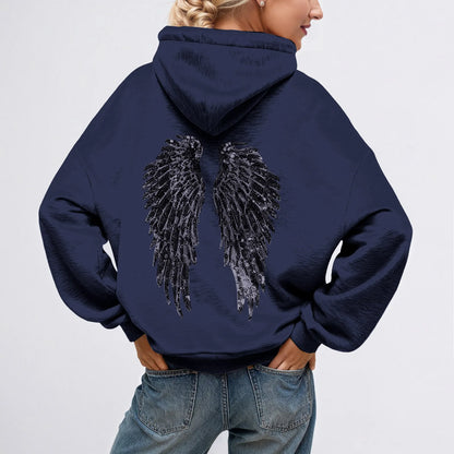 Glitter Angel Wings Printed Hoodies Women Streetwear Loose Long Sleeve White Pullover Fashion Y2k Harajuku Casual Sweatshirts