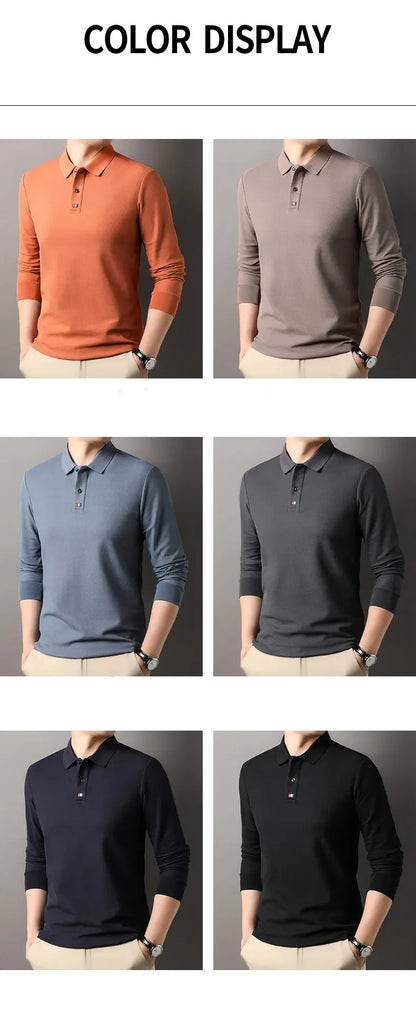 High end brand men's polo shirt long sleeved luxury fashion embroidered craft top 100% cotton 2024 Spring and Autumn new T-shirt
