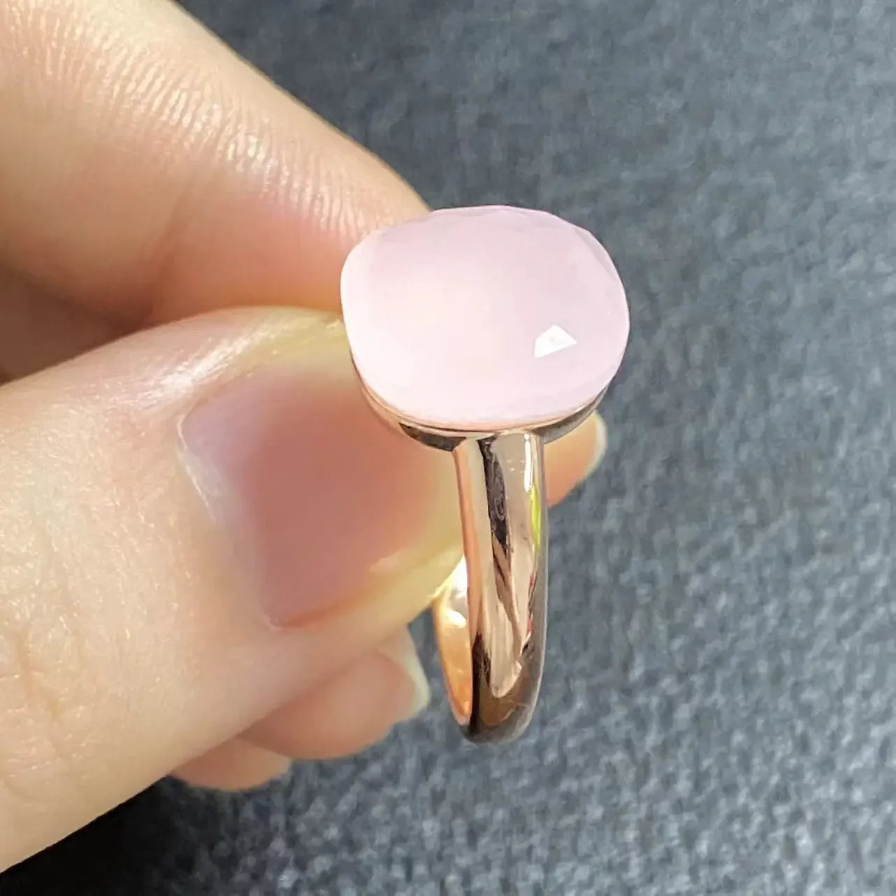 Trendy 12.6mm Flat Rose Gold Ring 35 Candy Colors Green Amethyst Turquoise Crystal Jewelry Gift for Women