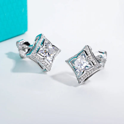 2.4cttw Four-Leaf Clover Cut Moissanite Earrings 925 Sterling Silver Princess Shape Stud Earring for Women Jewelry