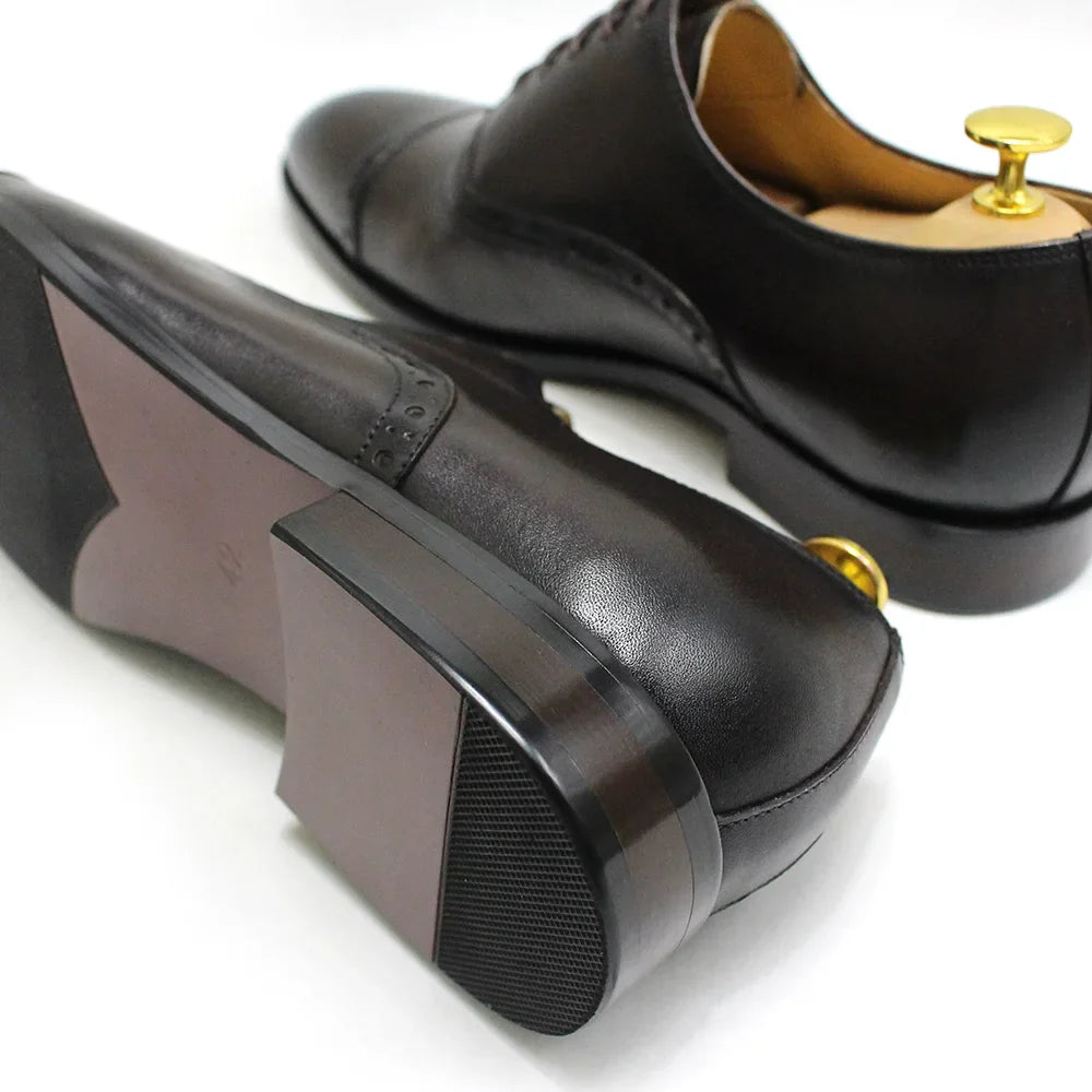 Men's Genuine Leather Oxfords Handmade Cap Toe Dress Shoes Lace-Up Formal Wedding Shoes Business Office Male Footwear