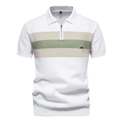 2024 New Summer Textured Ribbed Knit Polo Shirt for Men Short Sleeve Breathable and Cool Mens Polo Shirts