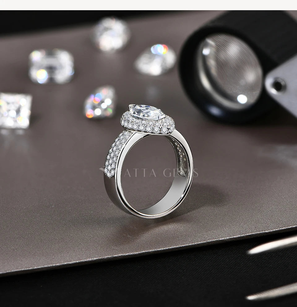 Marquise 2CT Moissanite Rings for Women 12*6mm D Color Diamond Real 925 Sterling Silver Luxury Anniversary Jewelry Gift