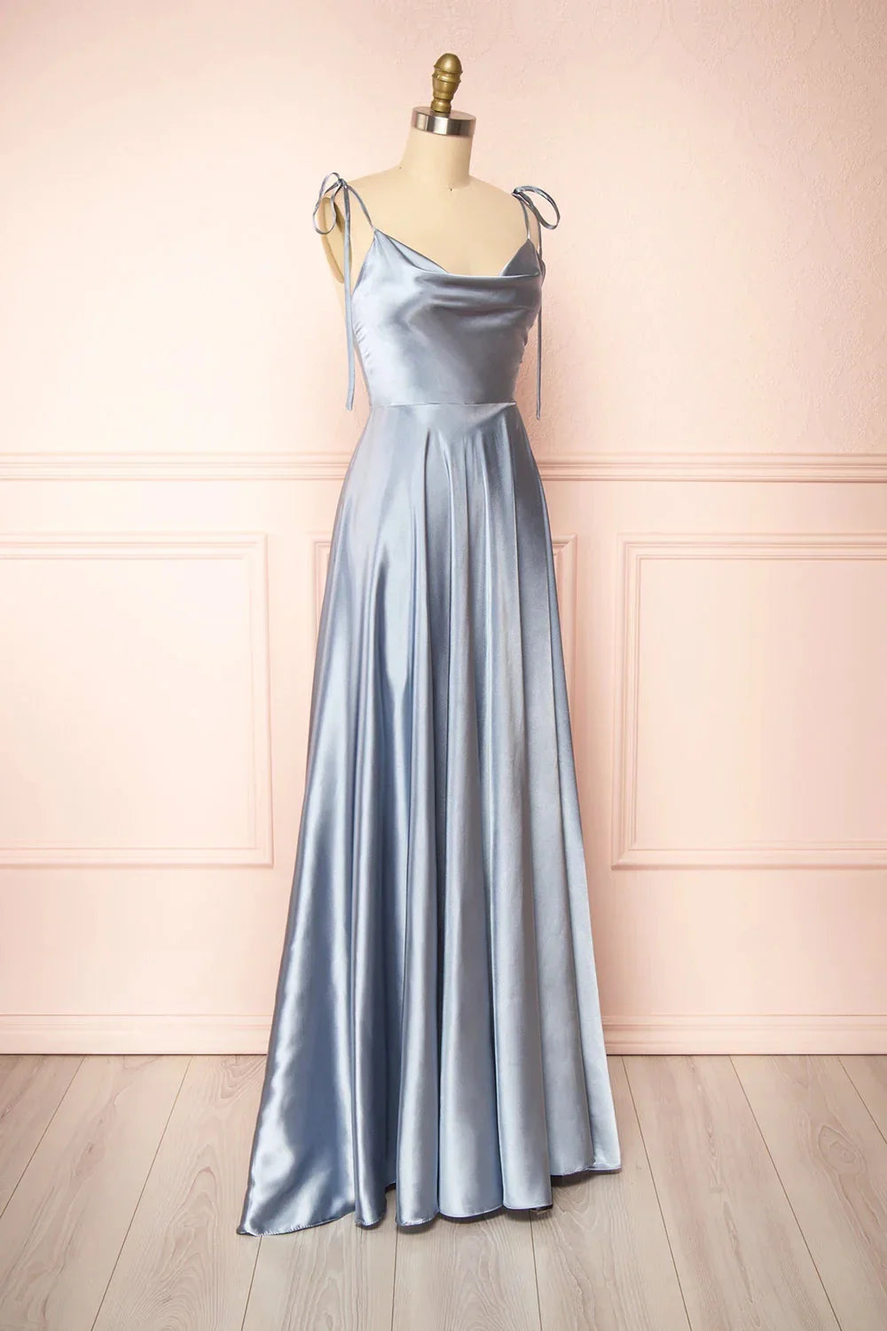 Elegant Bridesmaid Dress Cowl Neck Adjusted Spaghetti Silky-satin Fabric A-line Silhouette Wedding Women Long Gown