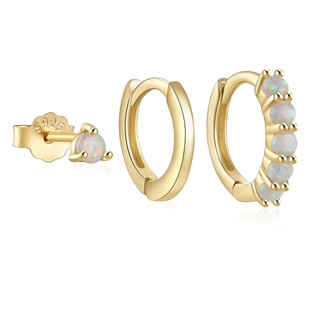 CANNER Set Double Layer Smooth Classic Hoop Earrings For Women 925 Sterling Silver Ins Flower Color Zircon Earrings Fine Jewelry