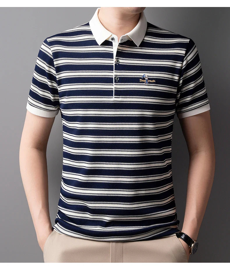 2025 Summer New Men's Polo Shirt Business Casual Collar Short Sleeve Men's Fashion Printed Stripe Half Sleeve Top