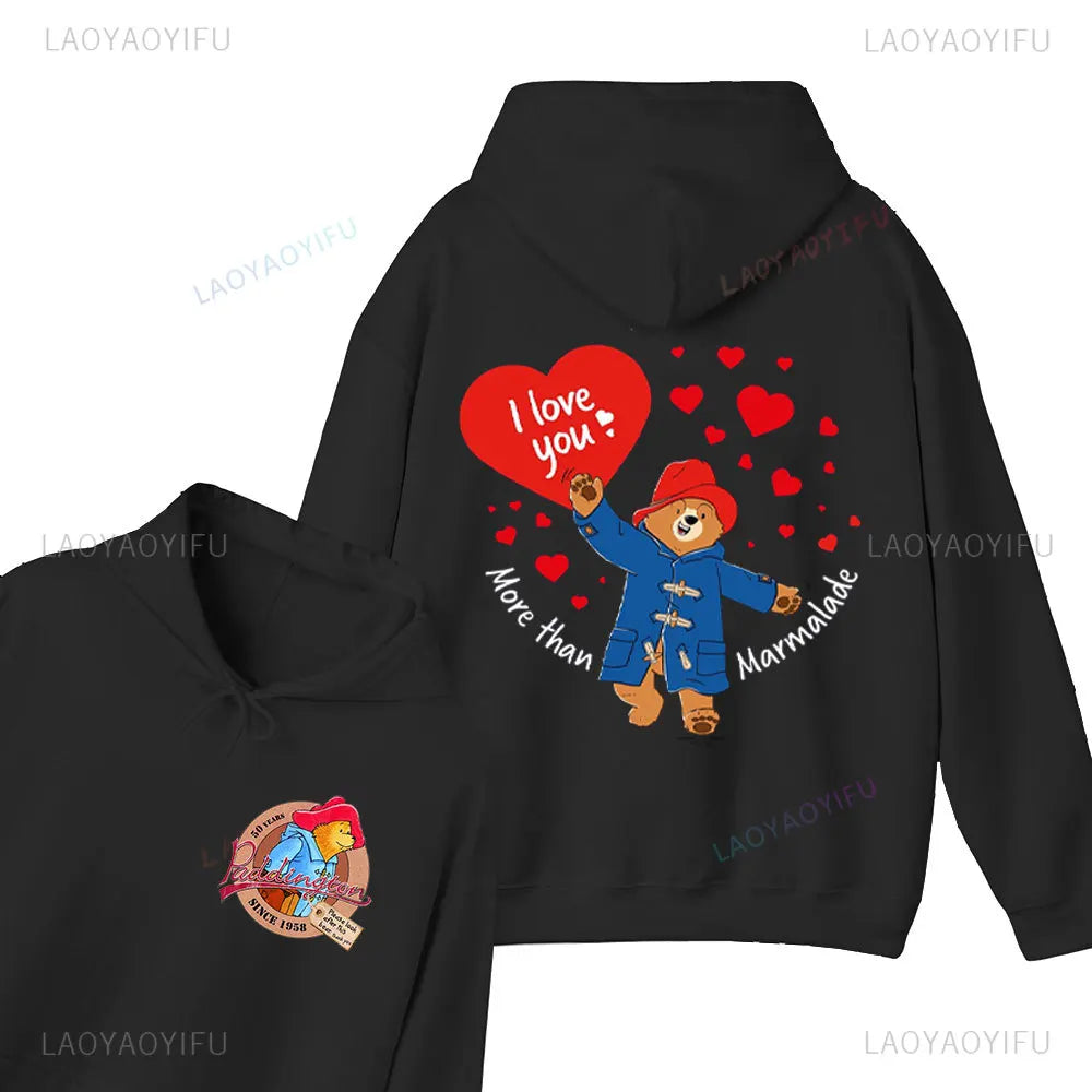 Moletom com Capuz Unissex com Estampa de Urso Paddington Fofo em Londres Novo, Moletom com Capuz Oversized, Primavera