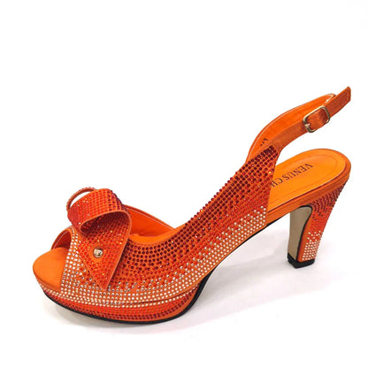 Newest INS Style Peach Color Rhinestone Elegant High Heels Nigeria Popular Design African Ladies Shoes And Bag Set