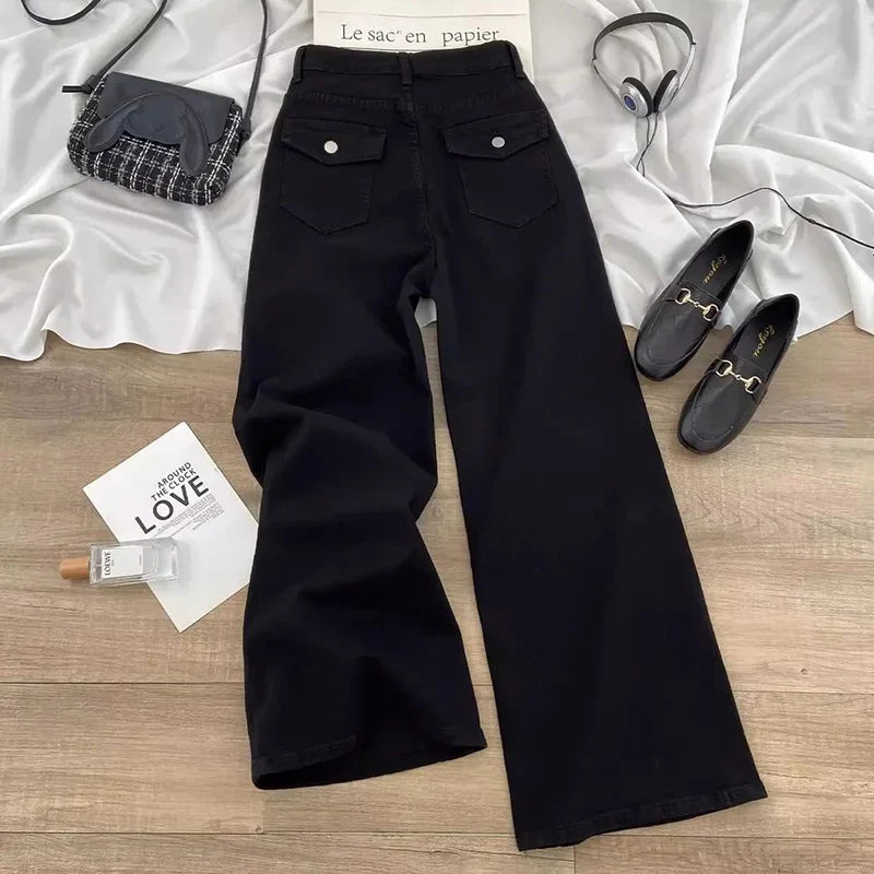 High Waist Jeans Girls Chic Fashion Straight Leg Denim Trousers