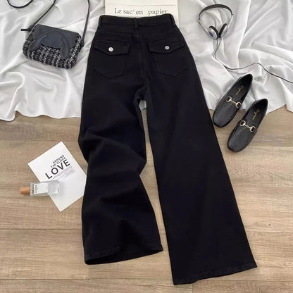 High Waist Jeans Girls Chic Fashion Straight Leg Denim Trousers