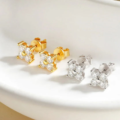 0.8CTTW 3mm All Moissanite Stud Earrings for Women Flower 4 Stones Sparkly Classic 925 Sterling Silver Earing GRA Jewelry