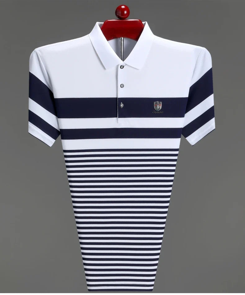 High quality fashion striped short sleeve polo shirt men's luxury brand embossed design summer new breathable T-shirt golf top