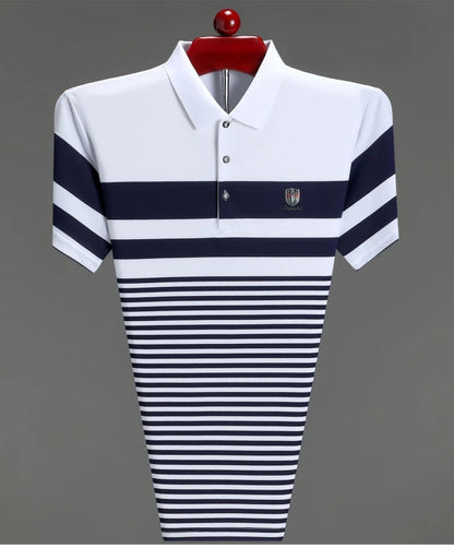 High quality fashion striped short sleeve polo shirt men's luxury brand embossed design summer new breathable T-shirt golf top
