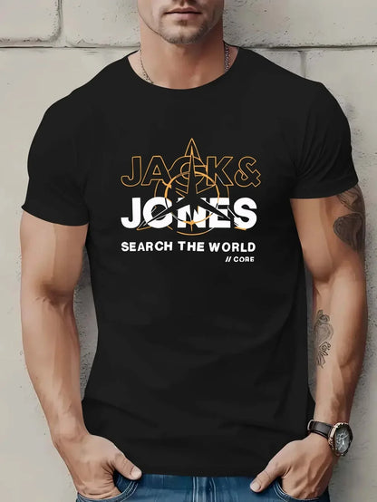 Fashion pattern T-shirt - 100% cotton printed, casual, loose-fitting, comfortable and versatile T-shirt