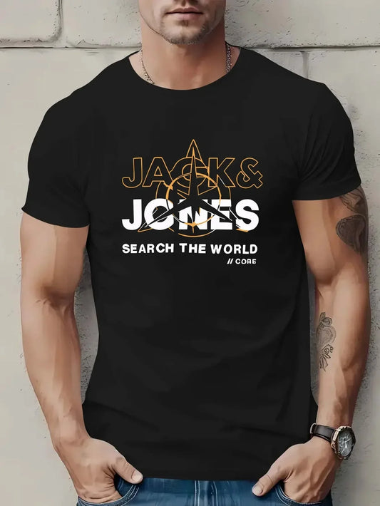 Fashion pattern T-shirt - 100% cotton printed, casual, loose-fitting, comfortable and versatile T-shirt