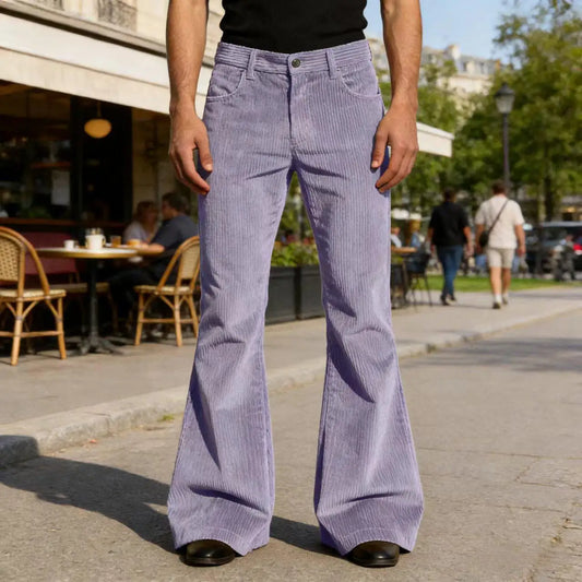 Men's Corduroy Flare Pants Vintage High Waist Bell Bottom Trousers Retro 70s Style Casual Pants for Daily Wear Streetwear