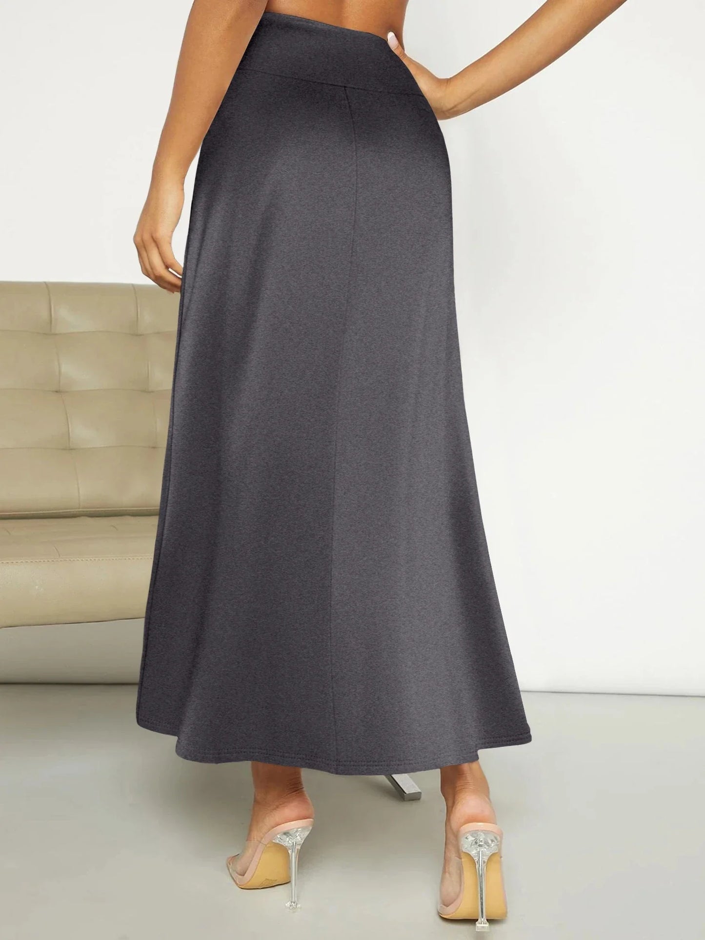 Women High Waist Midi Skirt A line Flowy Hem Elastic Waist Soft Fabric Ideal for Casual Gatherings Work Meetings Daily Outings