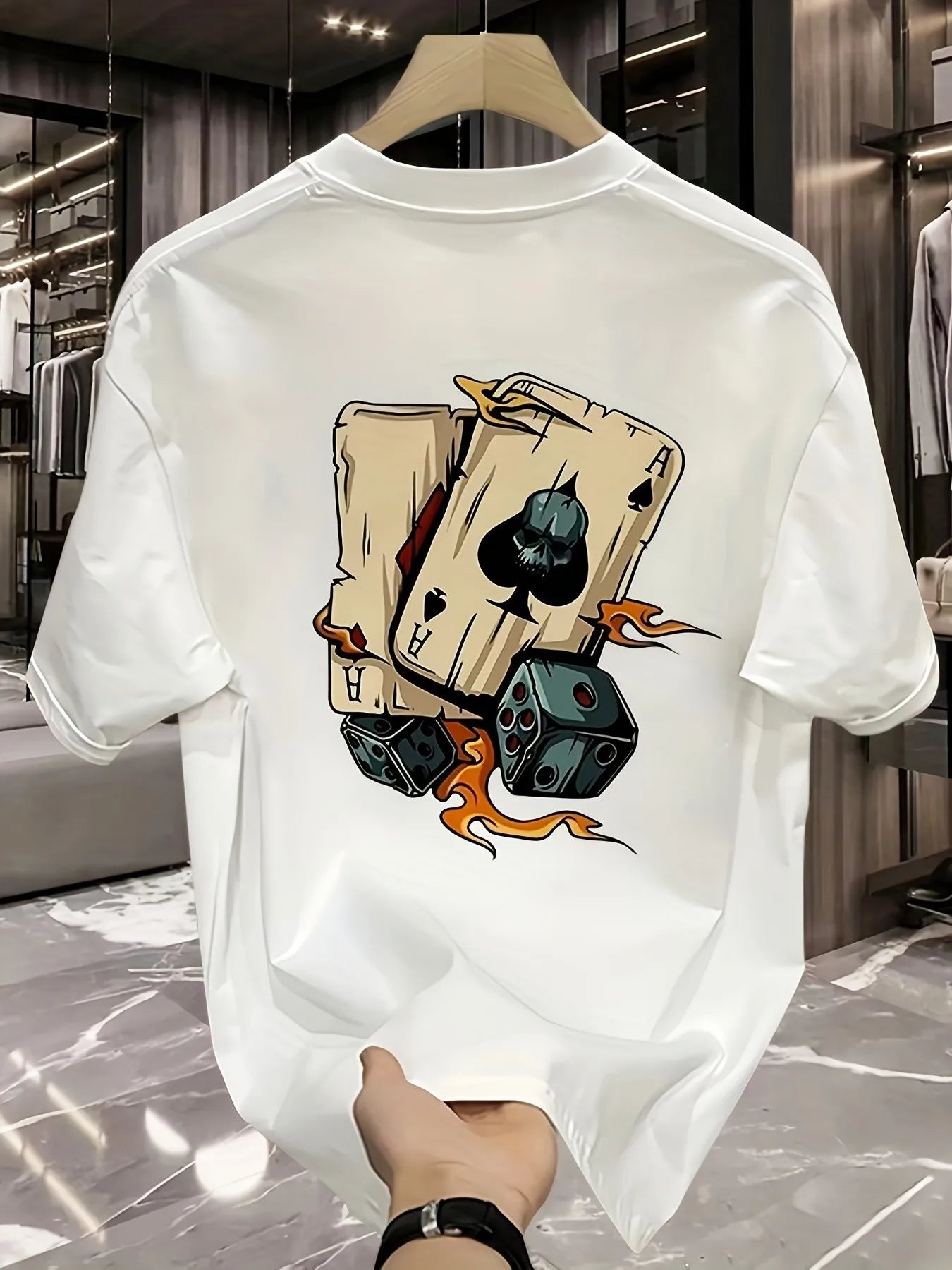 2025 Men's New Trendy Poker Printed Micro Elastic Breathable Round Neck T-shirt Summer Outdoor Urban Casual Top