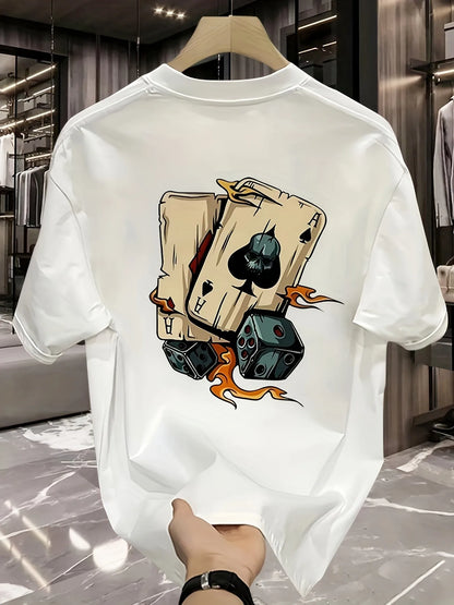 2025 Men's New Trendy Poker Printed Micro Elastic Breathable Round Neck T-shirt Summer Outdoor Urban Casual Top