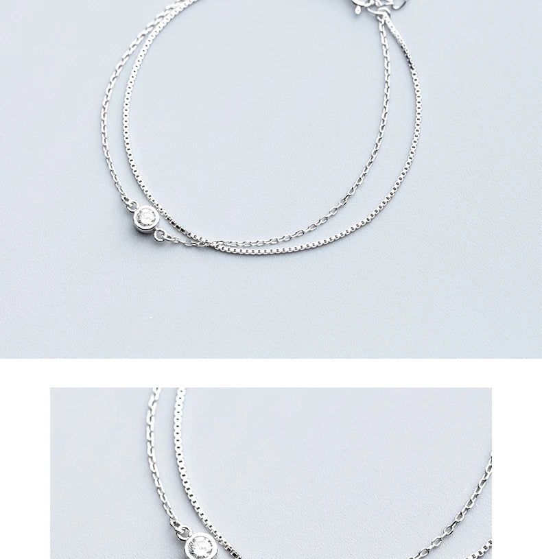 New Luminous Clear CZ Double Layer Bracelet for Women 925 Sterling Silver Minimalism Bracelet Fine Jewelry Accessories