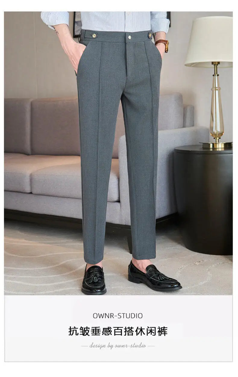 Men's Classic Black Dress Pants with Double Button Waistband, Perfect for Formal and Business Occasions Adjustable Waist.28-38