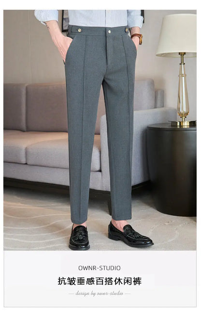 Men's Classic Black Dress Pants with Double Button Waistband, Perfect for Formal and Business Occasions Adjustable Waist.28-38