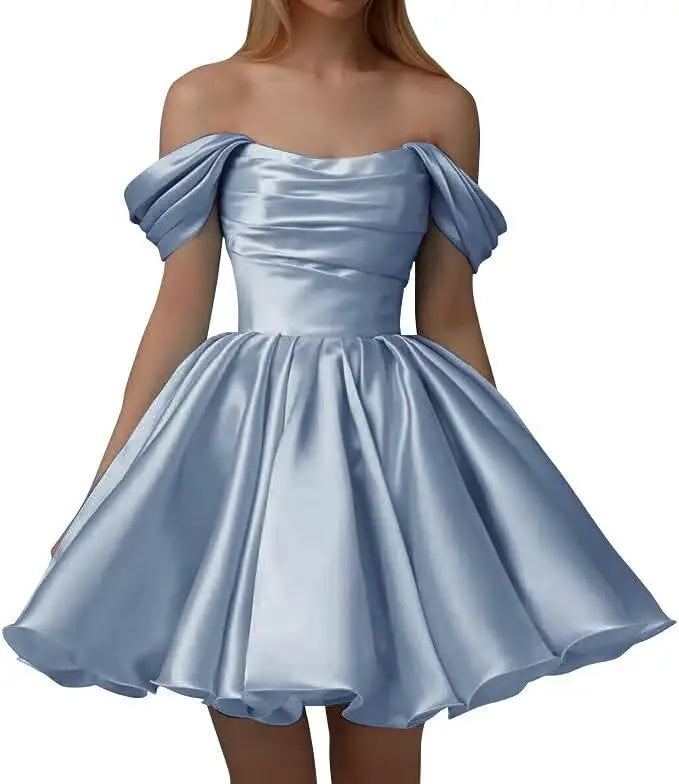 Off the Shoulder Satin Homecoming Dresses for Teens Short A Line Cowl Neck Prom Cocktail Party Gowns HOCO Girls School Dress