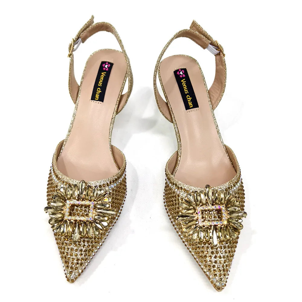 African Style Women's Shoes Mixed With BlackGold High Heels Pointed At The Dinner Party Nigerian Women's Shoes