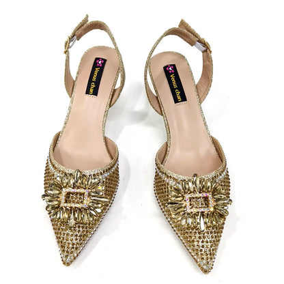 African Style Women's Shoes Mixed With BlackGold High Heels Pointed At The Dinner Party Nigerian Women's Shoes