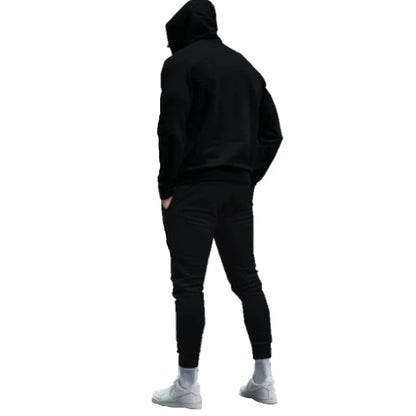 Autumn Men Gray Blue Casual 2PC Sets Trend Hoodie Tops Slim Pants Warm Sweatshirts Street Fashion Concise Printed Sports Suit