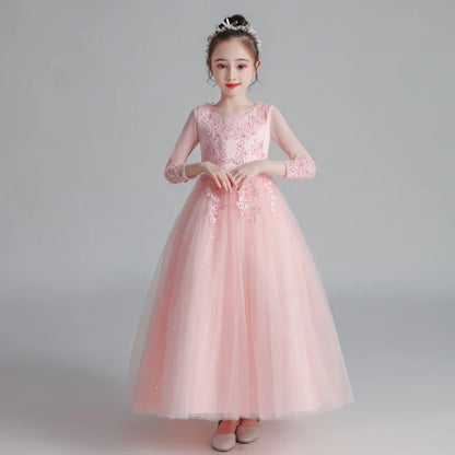 Princess Dress Girls' Pengpeng Yarn Spring/Summer New Long Sleeve Fashionable Children's Performance