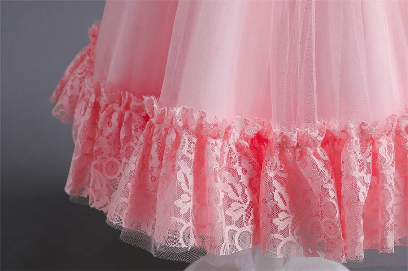 Vestido de Festa Infantil Rosa, Modelo Princesa com Saia Rodada em Tule, para Meninas de 3 a 12 Anos – Ideal para Aniversário, Natal e Cerimônias.