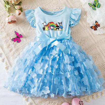 Girls Summer Dress Cartoon Bow Tutu Dress 3D Butterfly Cute Cotton Party Casual Dress for Baby 2-6 Years