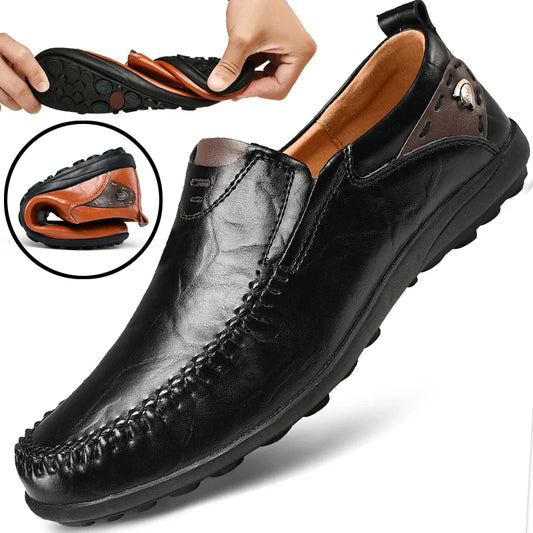 Men's Handmade Vintage Loafers, Fashionable Low-Top Slip-On Leather Shoes, Suitable for All Seasons, Everyday Wear, Flat Shoes, Comfortable, Breathable, Wear-Resistant, Non-Slip, Large Size Men's Shoes