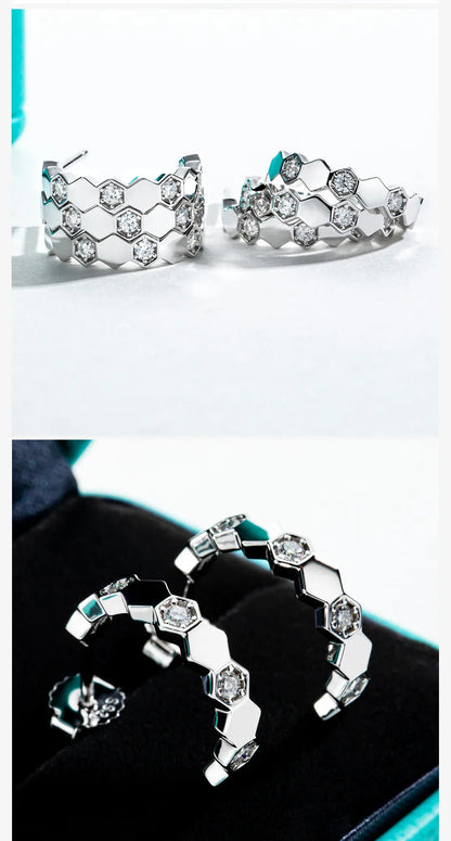 Moissanite Honeycomb Hoop Earrings 925 Sterling Silver D Color VVS1 Created Diamond Huggie Earrings For Women Jewelry