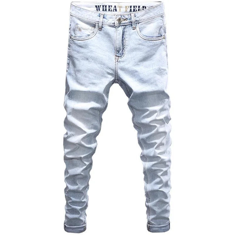 Spring and Autumn New Fashion Trend Solid Color Straight Stretch Denim Pants Men Slim Breathable High Quality Small Foot Pants