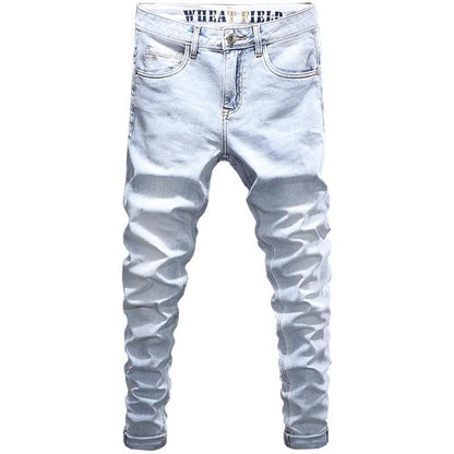 Spring and Autumn New Fashion Trend Solid Color Straight Stretch Denim Pants Men Slim Breathable High Quality Small Foot Pants