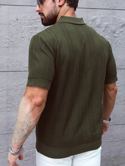New 2026 Knitted Polo Shirt - Twisted Knit Texture Men's Summer Casual Collar Short Sleeve Buttoned Solid Color Hooded Knitted T