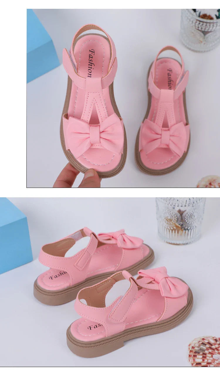 Kids Fashion Girls Sandals New Bow Versatile Open-toe Breathable Simple Platform Casual Shoes Hook Loop Princess Shoes