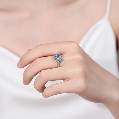 1ct 2ct Moissanite Eternity Ring 925 Sterling Silver with Gold Plated Wedding Flower Lab Diamond Rings For Women Jewelry