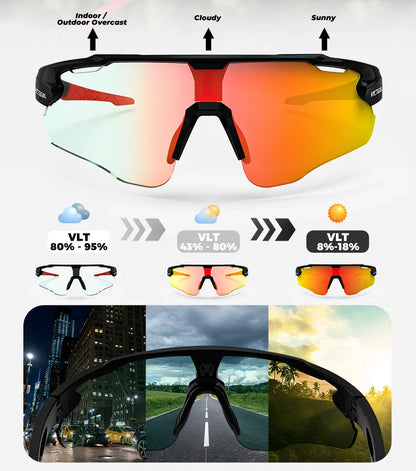 Photochromic Cycling Sunglasses for Men Women Sports UV400 Protection Bicycle Eyewear MTB Mountain Road Bike Eyeglass