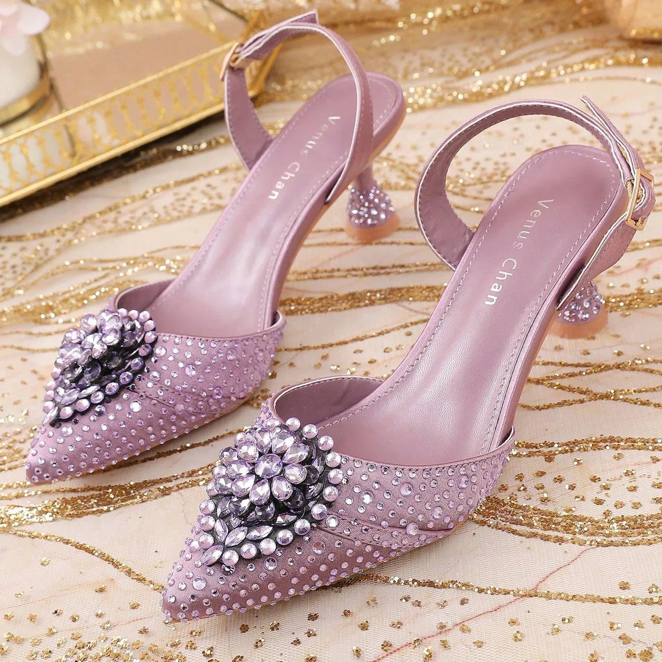 Chic Women's Wedding High Heels - Italian Rhinestone-Embellished Pointed-Toe Design for Elegant Events - Offered in Plus Sizes