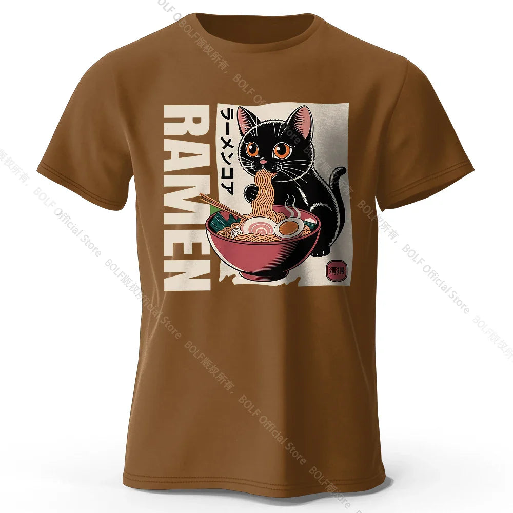 Men's Ramen Printed T-Shirt 100% Cotton Oversized Japanese Graphic Tees for Women Summer Tops Noodle Streetwear