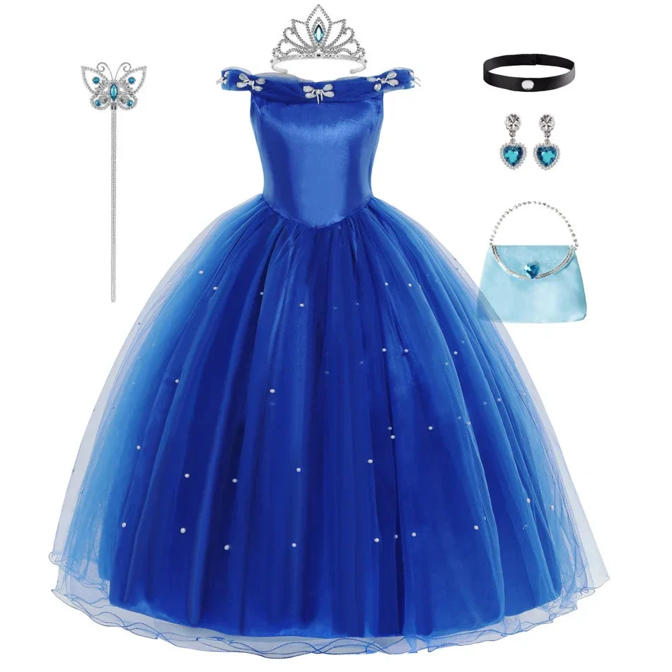 Girls Cinderella Cosplay Costume For Children Baby Girl Kids Halloween Birthday Party Dress Princess Costume