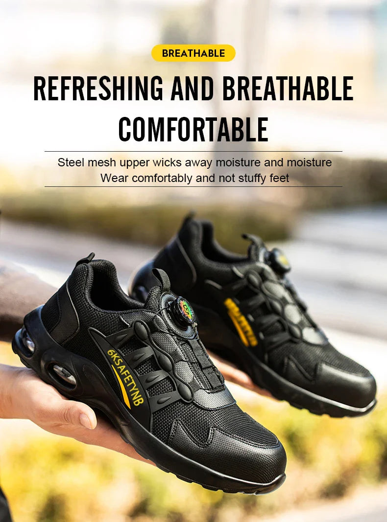Men Safety Shoes Steel Toe Sneakers Rotated Buckle Puncture Proof Work Safety Boots Man Air Cushion Warehouse Work Shoes