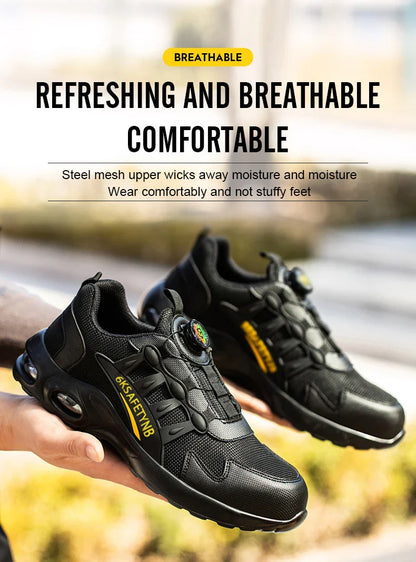 Men Safety Shoes Steel Toe Sneakers Rotated Buckle Puncture Proof Work Safety Boots Man Air Cushion Warehouse Work Shoes